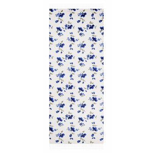 White Blue Clematis Print Silk Scarf - Thumbnail