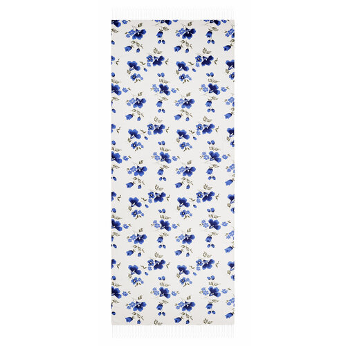 White Blue Clematis Print Silk Scarf