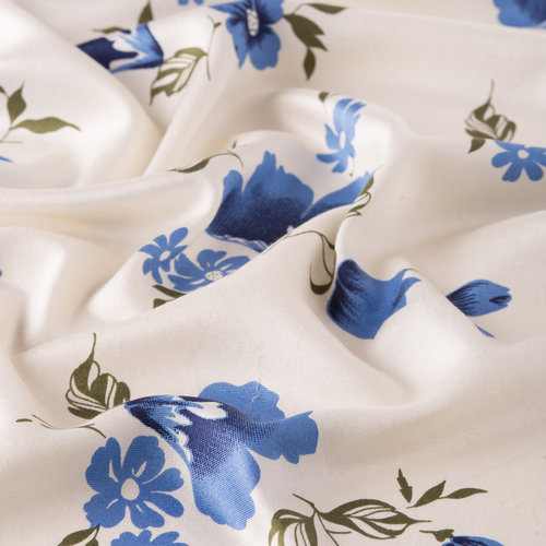 White Blue Clematis Print Silk Scarf