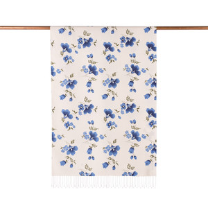 White Blue Clematis Print Silk Scarf - Thumbnail