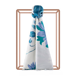 ipekevi - White Blue Echinacea Print Silk Shawl