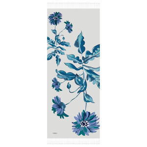 White Blue Echinacea Print Silk Shawl - Thumbnail