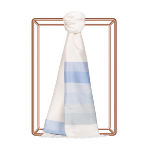 White Blue Elitist Striped Silk Scarf - Thumbnail