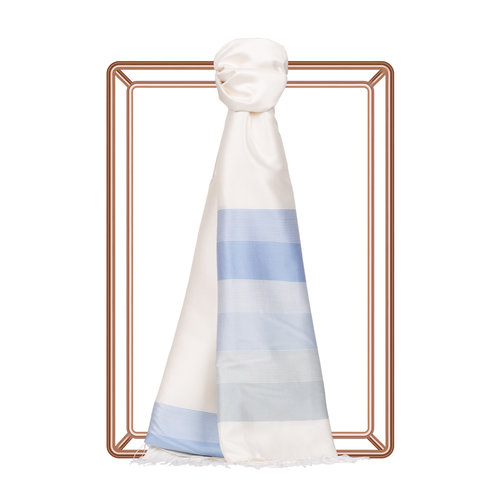 White Blue Elitist Striped Silk Scarf