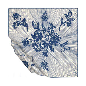White Blue Lacy Marigold Twill Silk Scarf - Thumbnail