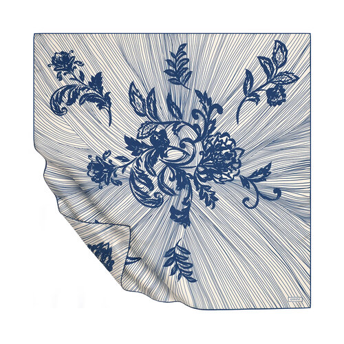 White Blue Lacy Marigold Twill Silk Scarf