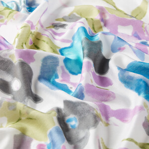 White Blue Spring Dream Print Modal Silk Scarf - Thumbnail