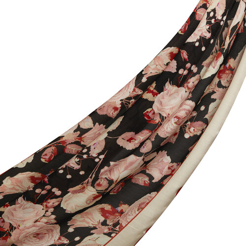 White Burgundy Camellia Cotton Rayon Scarf