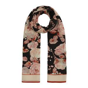 White Burgundy Camellia Cotton Rayon Scarf - Thumbnail