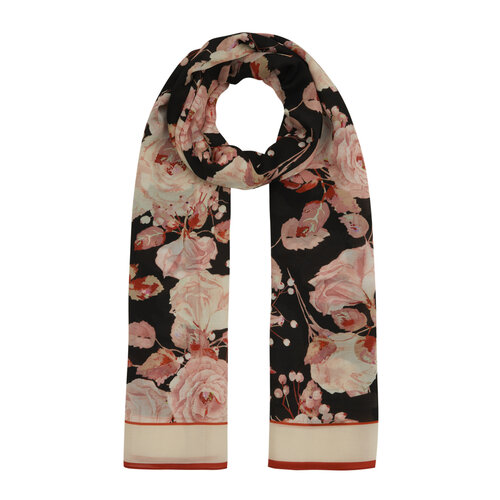 White Burgundy Camellia Cotton Rayon Scarf