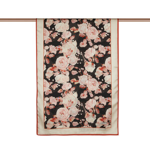 White Burgundy Camellia Cotton Rayon Scarf - Thumbnail