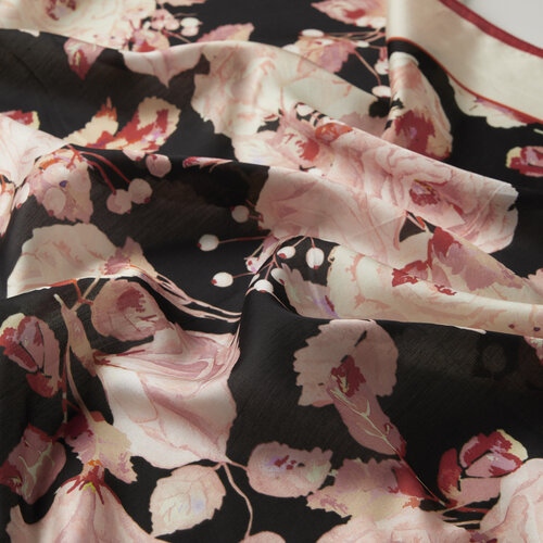 White Burgundy Camellia Cotton Rayon Scarf