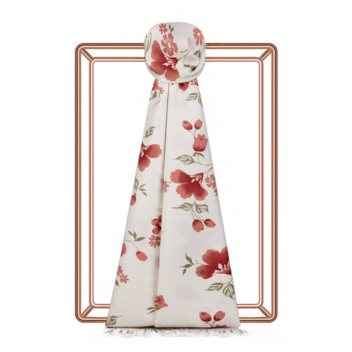 White Burgundy Clematis Print Silk Scarf White Burgundy Clematis Print Silk Scarf