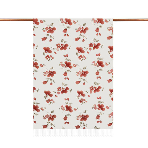 White Burgundy Clematis Print Silk Scarf White Burgundy Clematis Print Silk Scarf