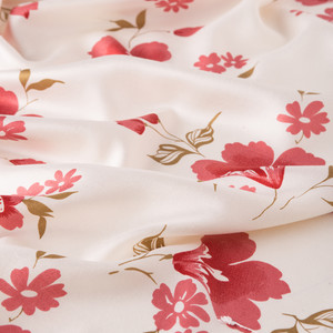 White Burgundy Clematis Print Silk Scarf - Thumbnail