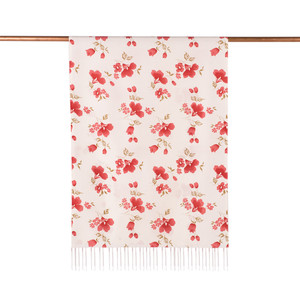 ipekevi - White Burgundy Clematis Print Silk Scarf (1)