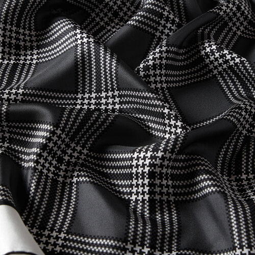 White Charcoal Marled Plaid Silk Twill Scarf