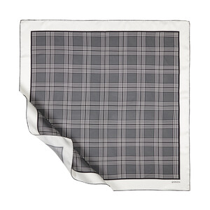 White Charcoal Marled Plaid Silk Twill Scarf - Thumbnail