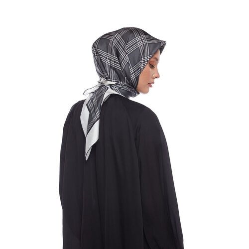 White Charcoal Marled Plaid Silk Twill Scarf