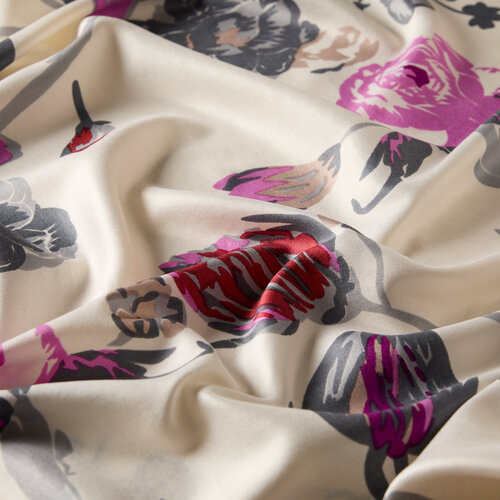 White Charcoal Rose Print Silk Scarf