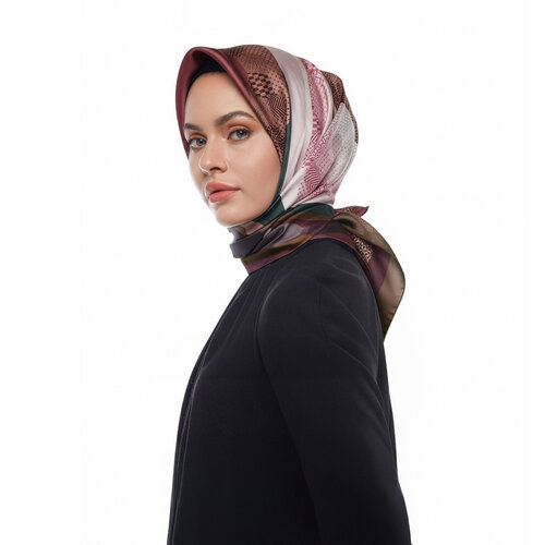 ايشارب حرير تويل تصميم بحيرة لون أبيض ونحاسي