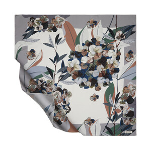 White Copper Poligala Flower Twill Silk Scarf - Thumbnail