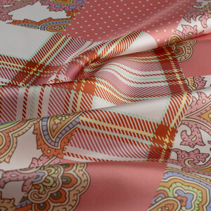 ipekevi - White Dry Rose Carnival Patchwork Twill Silk Scarf (1)