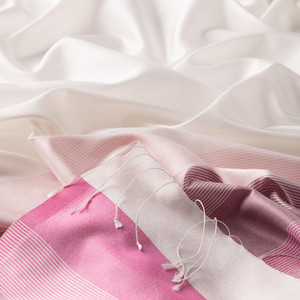 White Fuchsia Elitist Striped Silk Scarf - Thumbnail