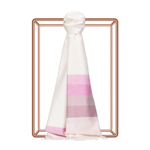 White Fuchsia Elitist Striped Silk Scarf - Thumbnail