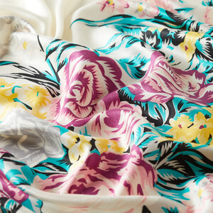 White Fuchsia Palace Garden Print Silk Scarf - Thumbnail