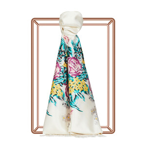 White Fuchsia Palace Garden Print Silk Scarf - Thumbnail