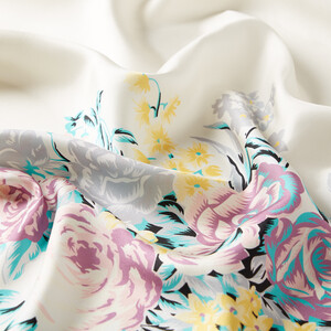 White Fuchsia Palace Garden Print Silk Twill Scarf - Thumbnail