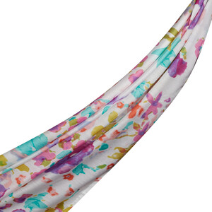 White Fuchsia Spring Dream Print Modal Silk Scarf - Thumbnail