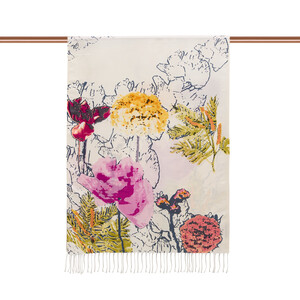 White Fucshia Wild Rose Print Silk Scarf - Thumbnail