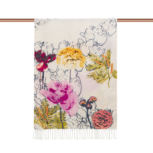 White Fucshia Wild Rose Print Silk Scarf