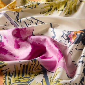 White Fucshia Wild Rose Print Silk Scarf - Thumbnail