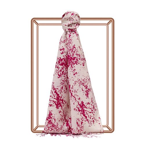 White Fuschsia Marble Print Silk Scarf