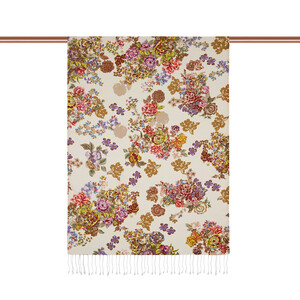 ipekevi - White Gold Waterside Garden Printed Silk Shawl (1)