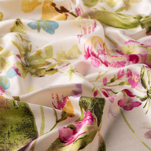 White Green Botanic Garden Print Silk Scarf - Thumbnail