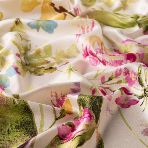 White Green Botanic Garden Print Silk Scarf