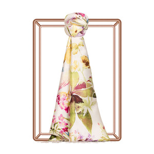 White Green Botanic Garden Print Silk Scarf - Thumbnail