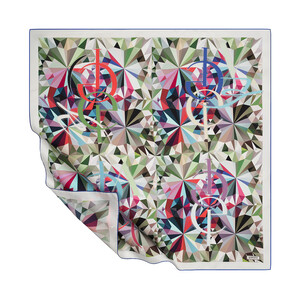 White Green Kalaydescope Twill Silk Scarf - Thumbnail