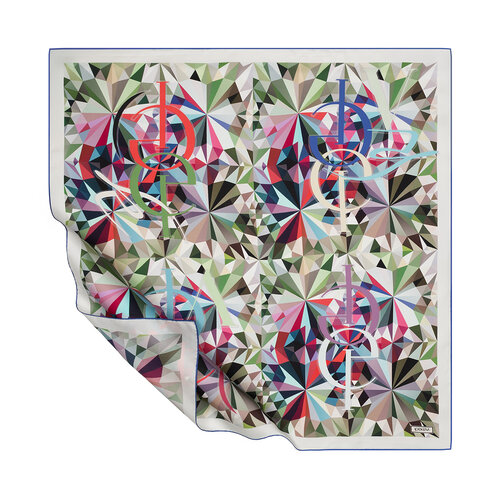 White Green Kalaydescope Twill Silk Scarf