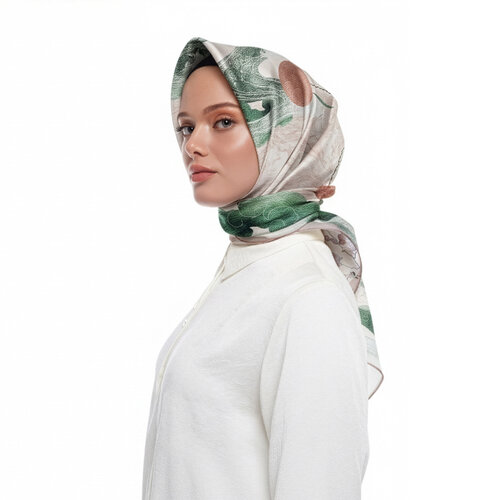 White Green Kyoto Garden Twill Silk Scarf