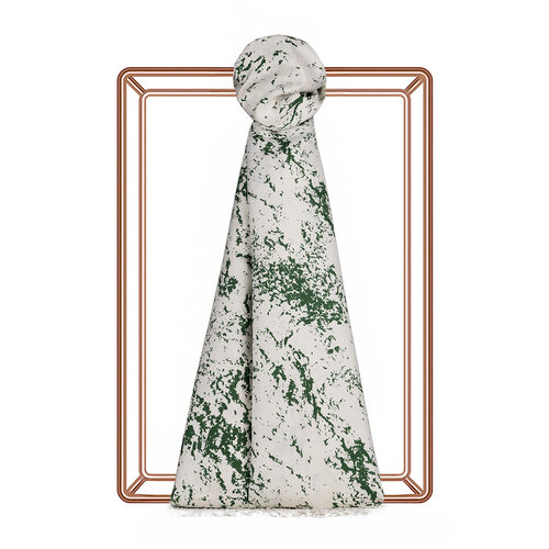 White Green Marble Print Silk Scarf