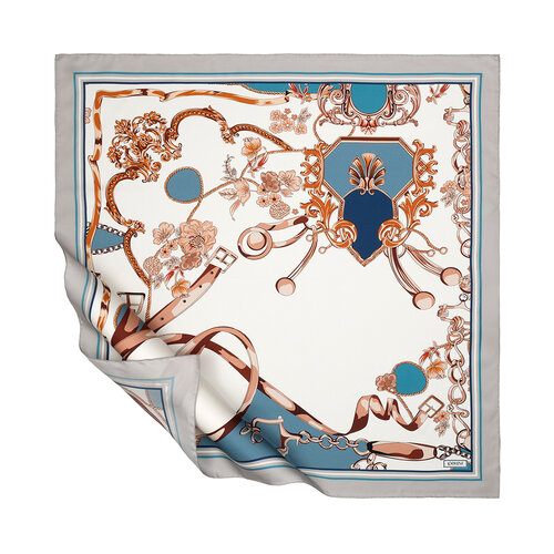 White Grey Baroque Chain Twill Silk Scarf