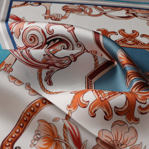 White Grey Baroque Chain Twill Silk Scarf