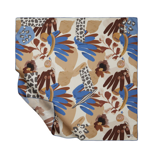 White Indigo Sweet Fruits Twill Silk Scarf
