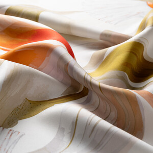 ipekevi - White Khaki Swirling Petals Twill Silk Scarf (1)