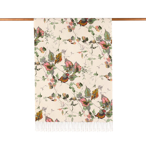 White Leaf Vine Print Silk Scarf - Thumbnail